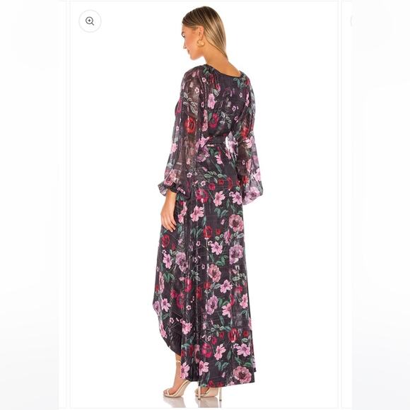 Revolve Tularosa Cora Wrap Dress Metallic Gown Black Purple Red Floral Small - Picture 3 of 11